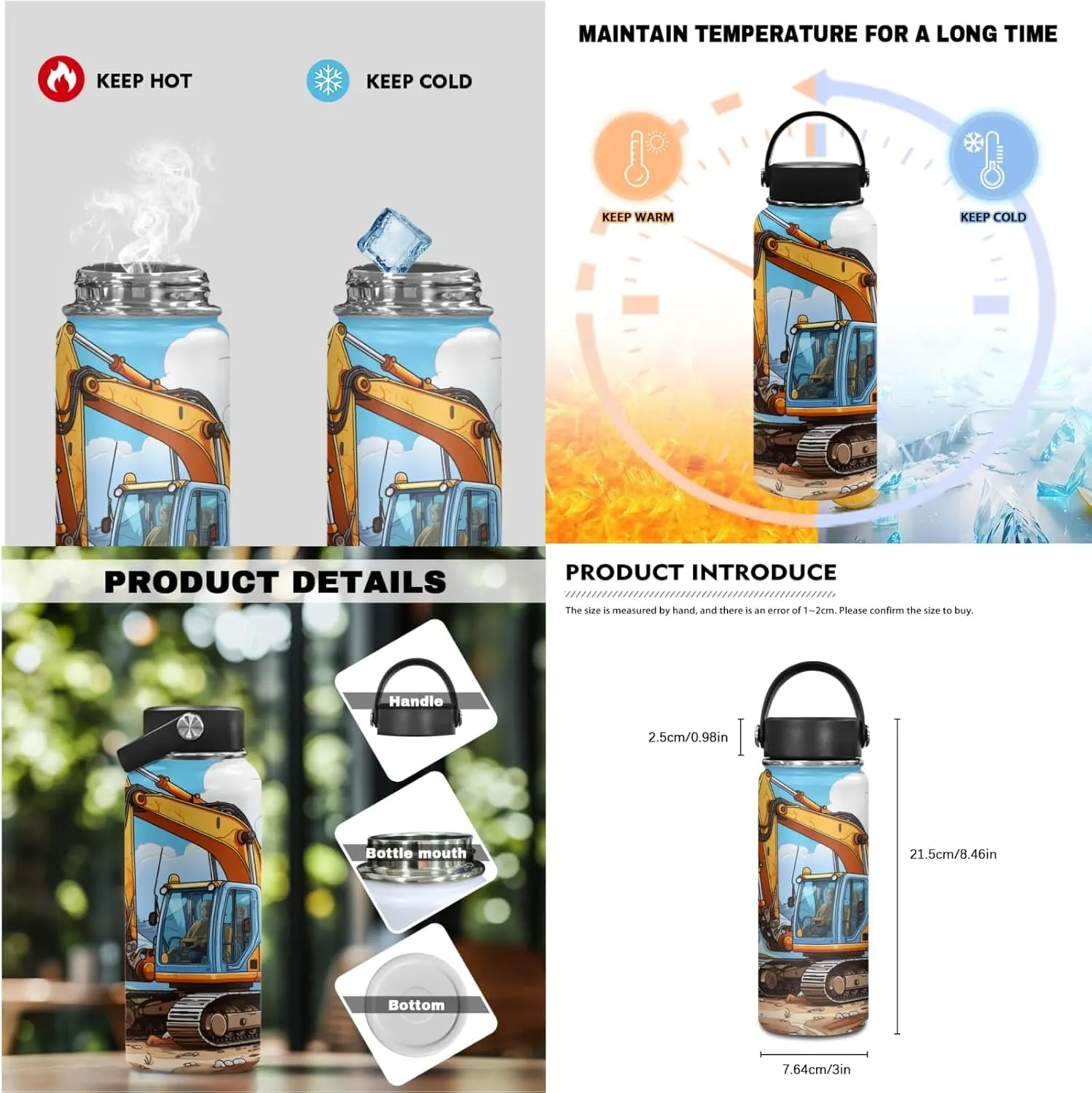 Merkmak Excavator Boys Backpack with Lunxh Box Water Bottle for 3-7 Years Kids School Bag for Elementary Children 17 Inch Bookbag 3 Pcs Set for Child School Supplies