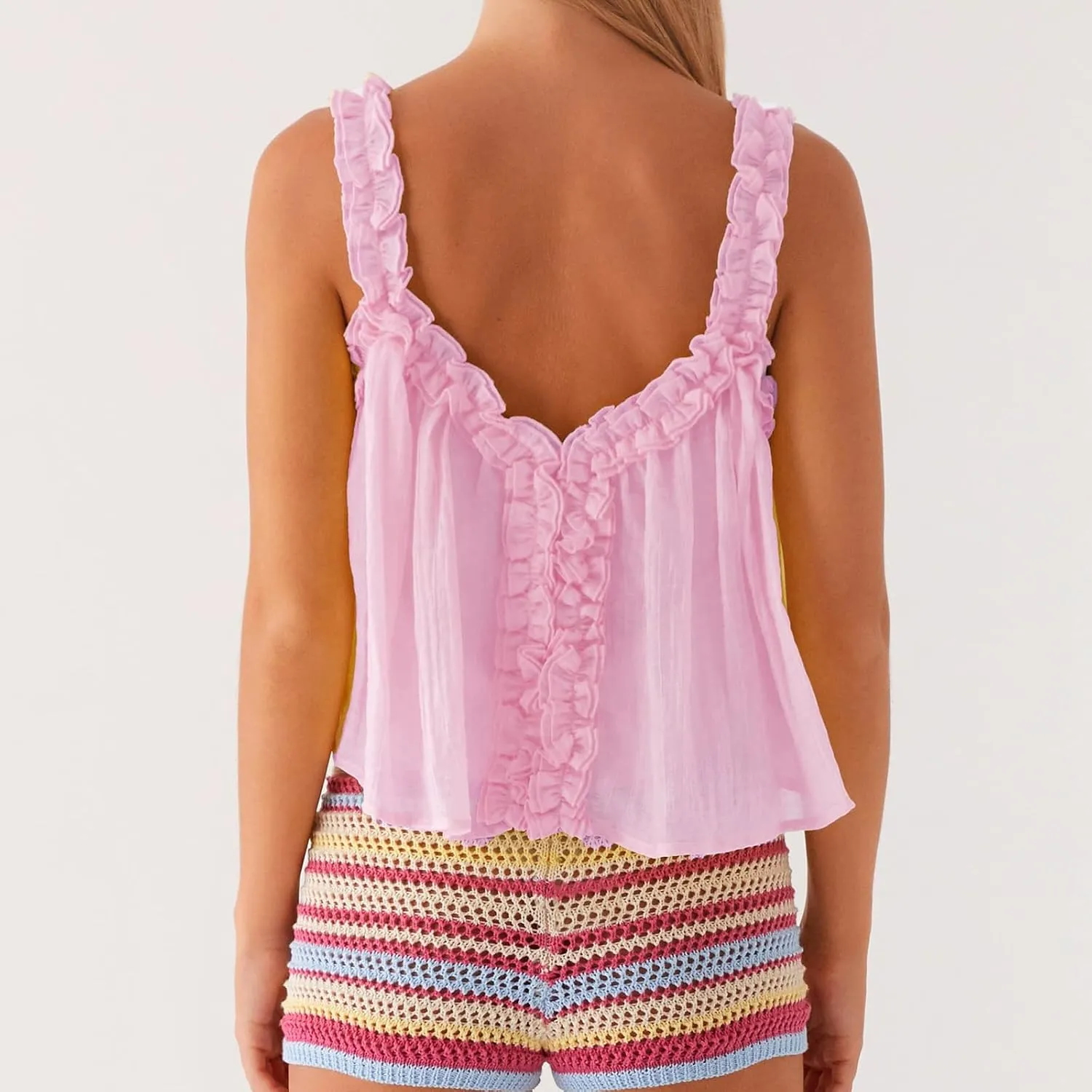 Mesh Tank Top Y2k Women Low Square Neck Sleeveless Sheer Crop Camisole Sexy Lace Ruffle Ruched Going Out Cami Shirt