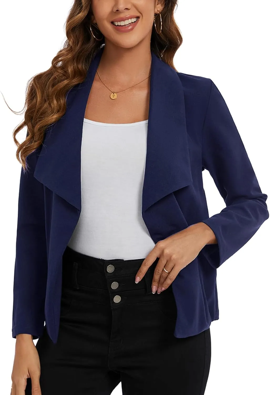 MINTLIMIT Blazer for Women Long Sleeve Open Front Blazer Draped Lightweight Casual Work Office Jacket with Zipper Pockets