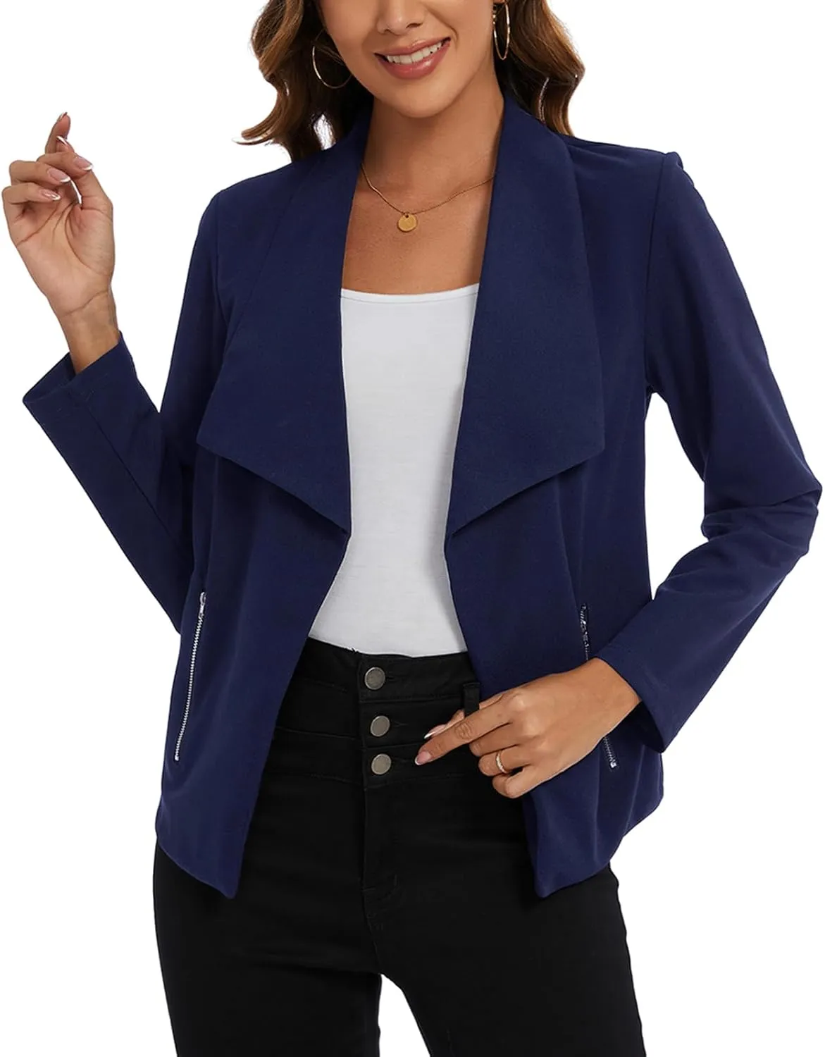 MINTLIMIT Blazer for Women Long Sleeve Open Front Blazer Draped Lightweight Casual Work Office Jacket with Zipper Pockets