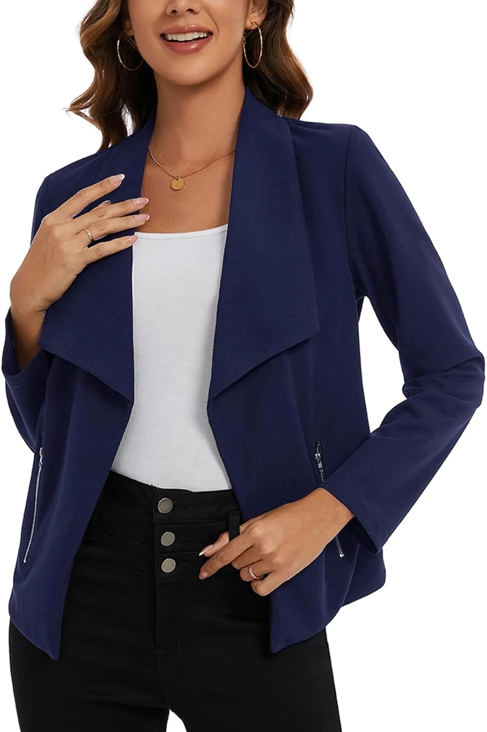 MINTLIMIT Blazer for Women Long Sleeve Open Front Blazer Draped Lightweight Casual Work Office Jacket with Zipper Pockets