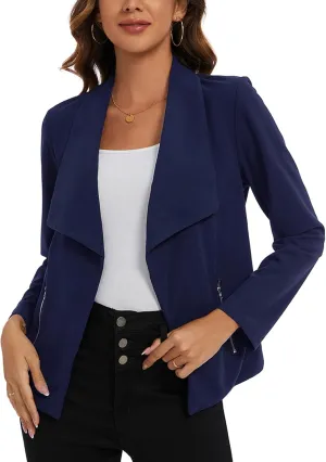 MINTLIMIT Blazer for Women Long Sleeve Open Front Blazer Draped Lightweight Casual Work Office Jacket with Zipper Pockets