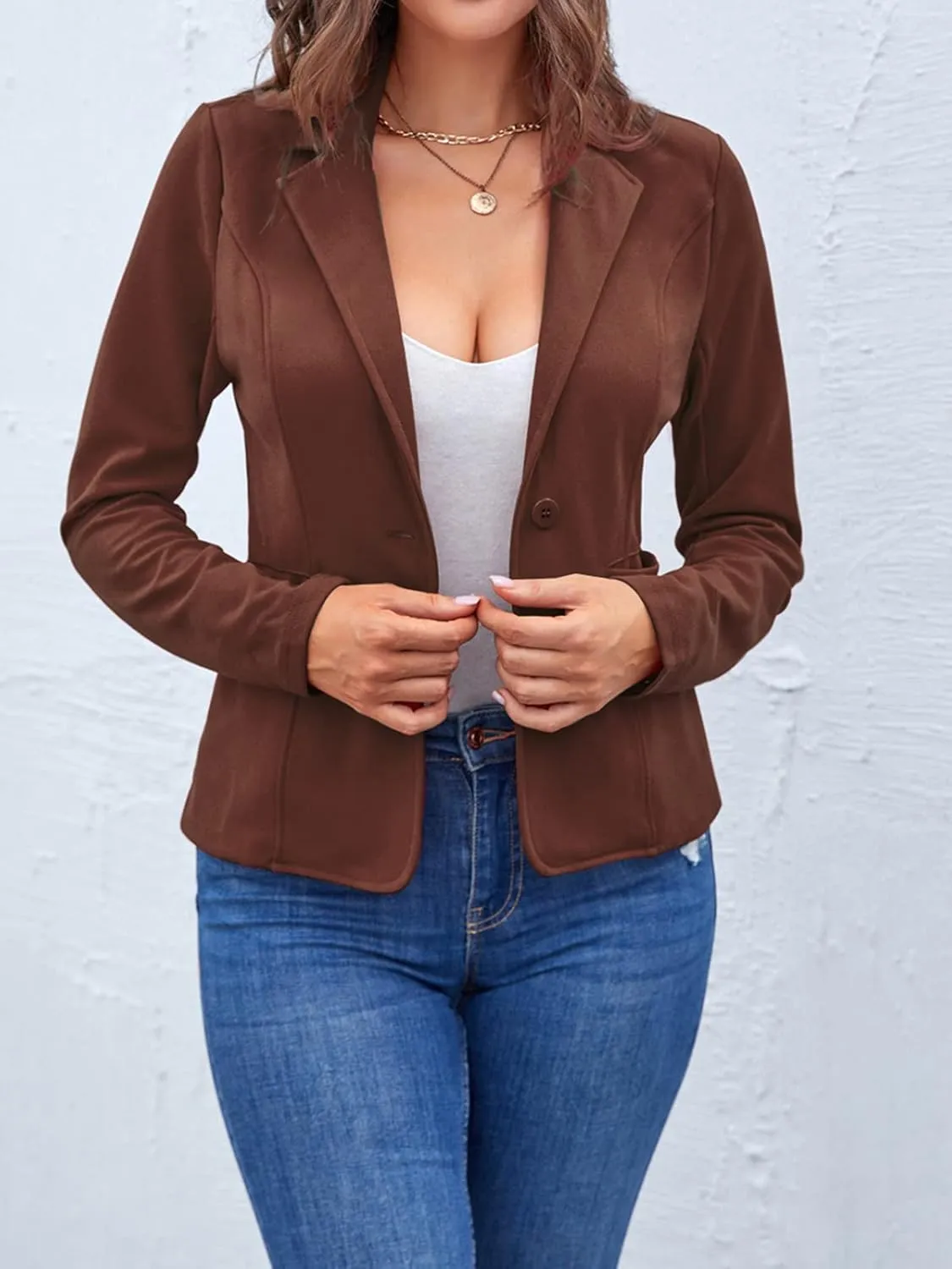 MINTLIMIT Women Long Sleeve Button Blazers Work Casual Office Notch Lapel Business Open Front Blazer Jacket with Pockets