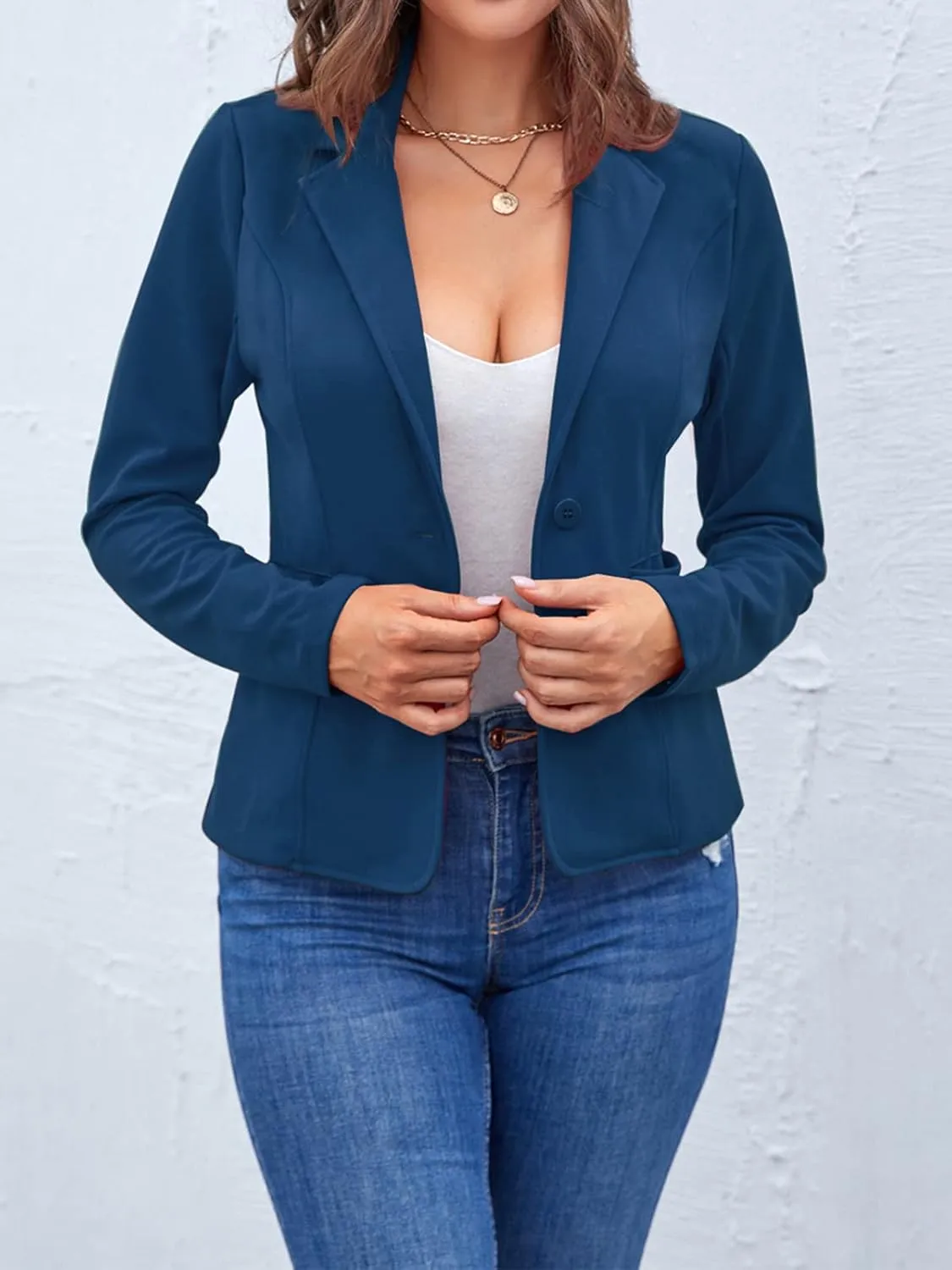 MINTLIMIT Women Long Sleeve Button Blazers Work Casual Office Notch Lapel Business Open Front Blazer Jacket with Pockets