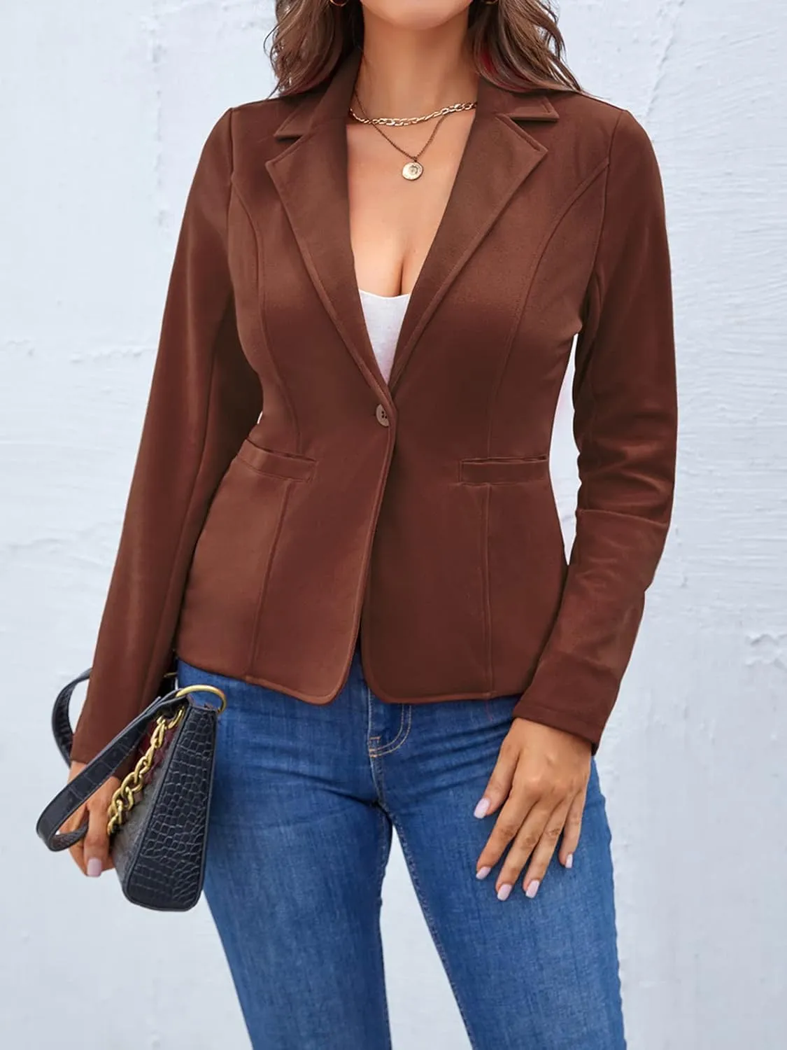 MINTLIMIT Women Long Sleeve Button Blazers Work Casual Office Notch Lapel Business Open Front Blazer Jacket with Pockets