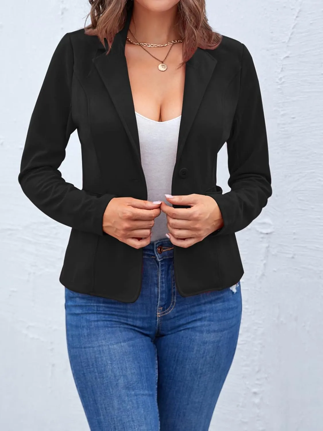 MINTLIMIT Women Long Sleeve Button Blazers Work Casual Office Notch Lapel Business Open Front Blazer Jacket with Pockets