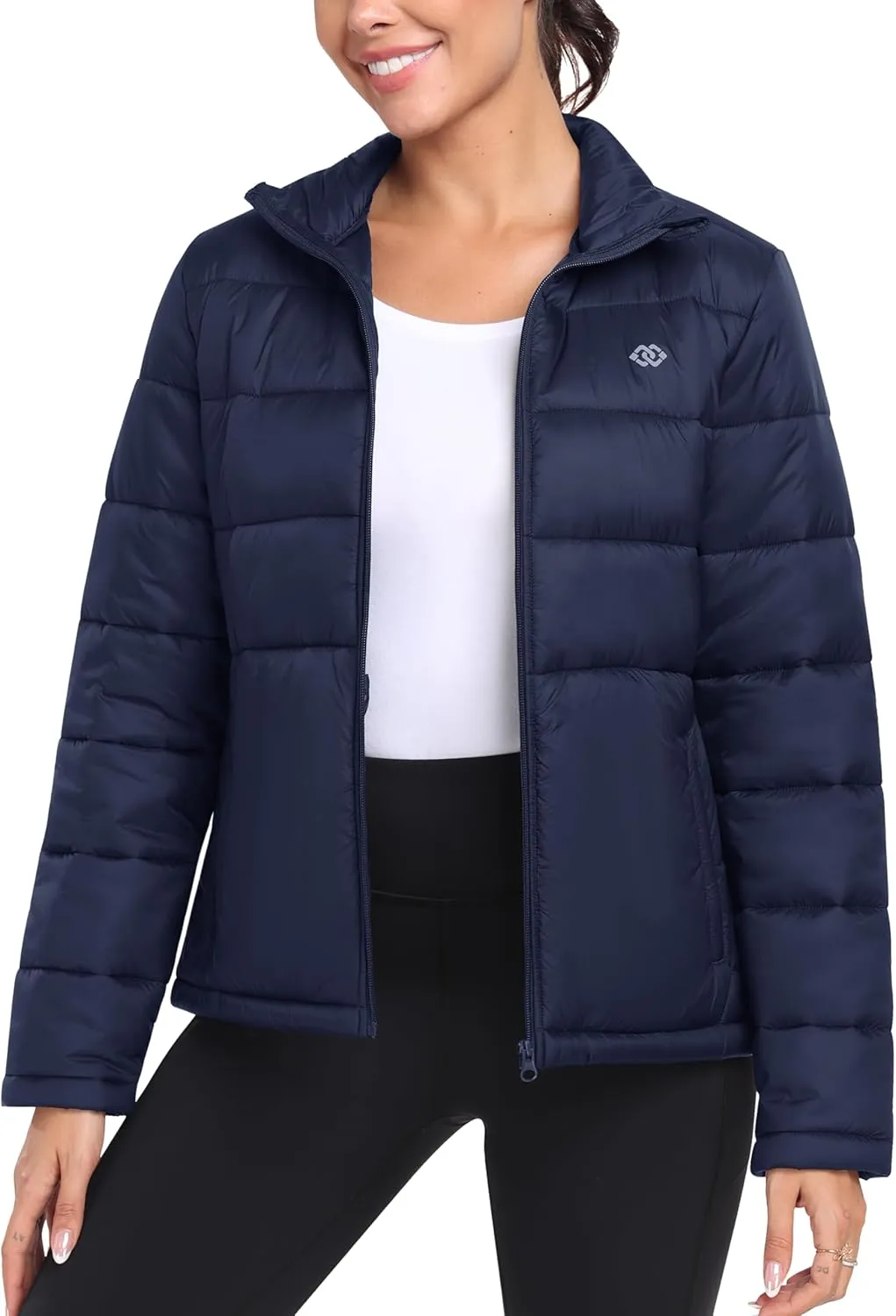 MoFiz Women's Puffer Jacket Hooded Lightweight Quilted Winter Coat Padded Warm Zip-up Insulated Puffer Running Jacket Pockets