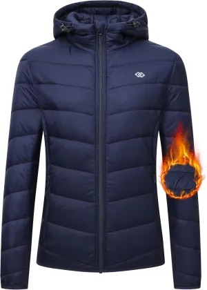 MoFiz Women's Puffer Jacket Hooded Lightweight Quilted Winter Coat Padded Warm Zip-up Insulated Puffer Running Jacket Pockets