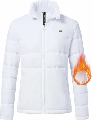MoFiz Women's Puffer Jacket Hooded Lightweight Quilted Winter Coat Padded Warm Zip-up Insulated Puffer Running Jacket Pockets