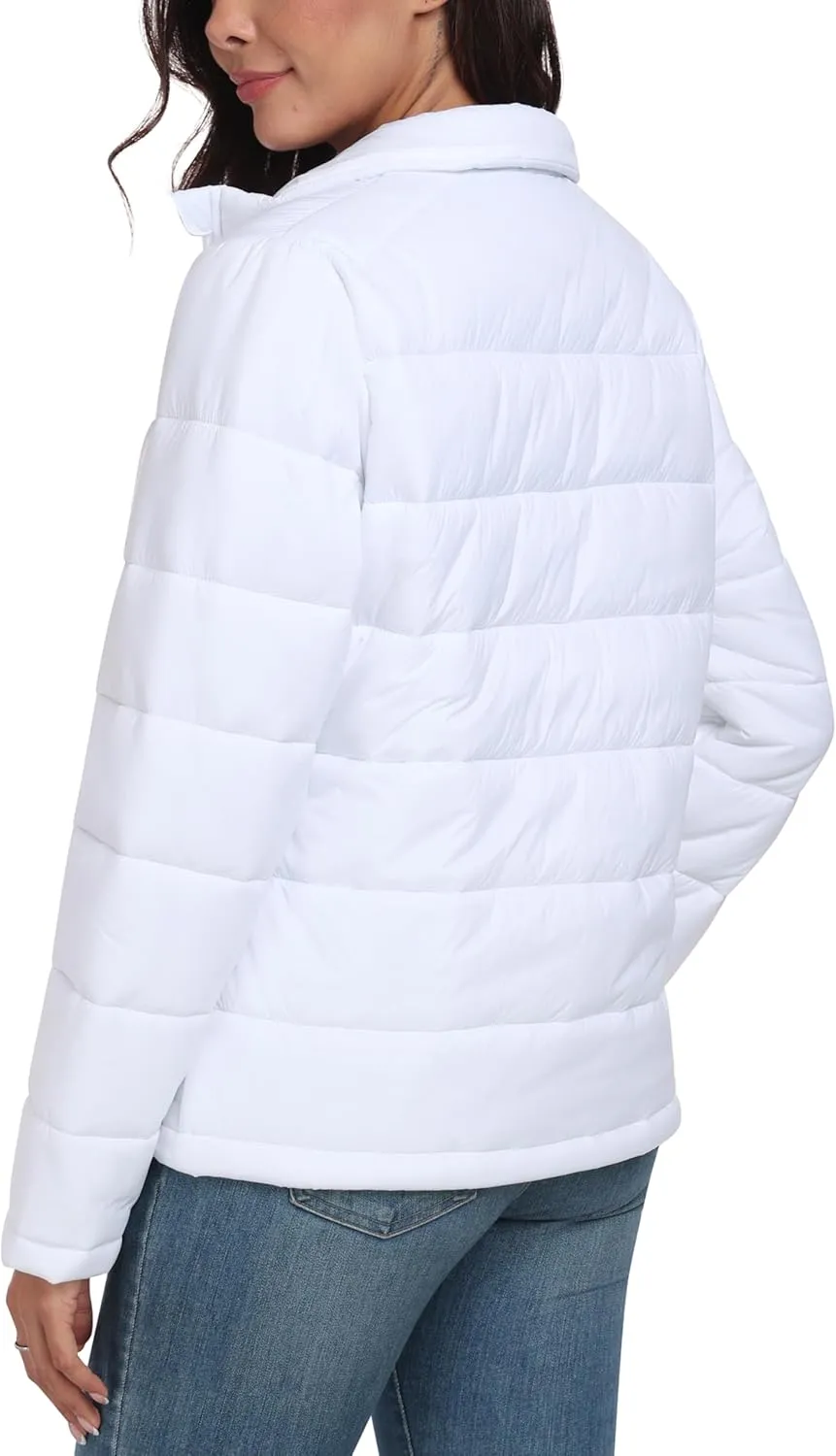 MoFiz Women's Puffer Jacket Hooded Lightweight Quilted Winter Coat Padded Warm Zip-up Insulated Puffer Running Jacket Pockets