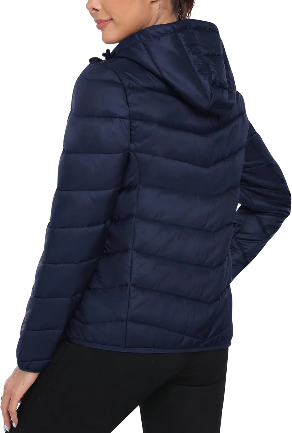 MoFiz Women's Puffer Jacket Hooded Lightweight Quilted Winter Coat Padded Warm Zip-up Insulated Puffer Running Jacket Pockets