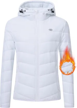 MoFiz Women's Puffer Jacket Hooded Lightweight Quilted Winter Coat Padded Warm Zip-up Insulated Puffer Running Jacket Pockets