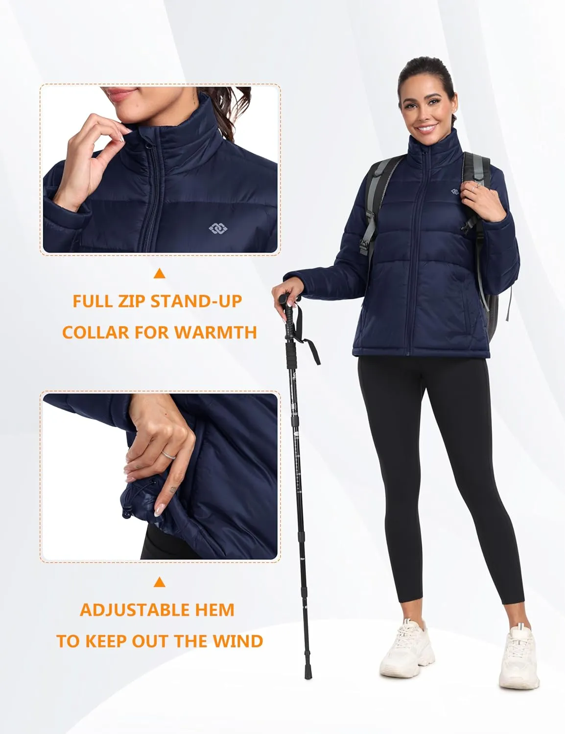 MoFiz Women's Puffer Jacket Hooded Lightweight Quilted Winter Coat Padded Warm Zip-up Insulated Puffer Running Jacket Pockets
