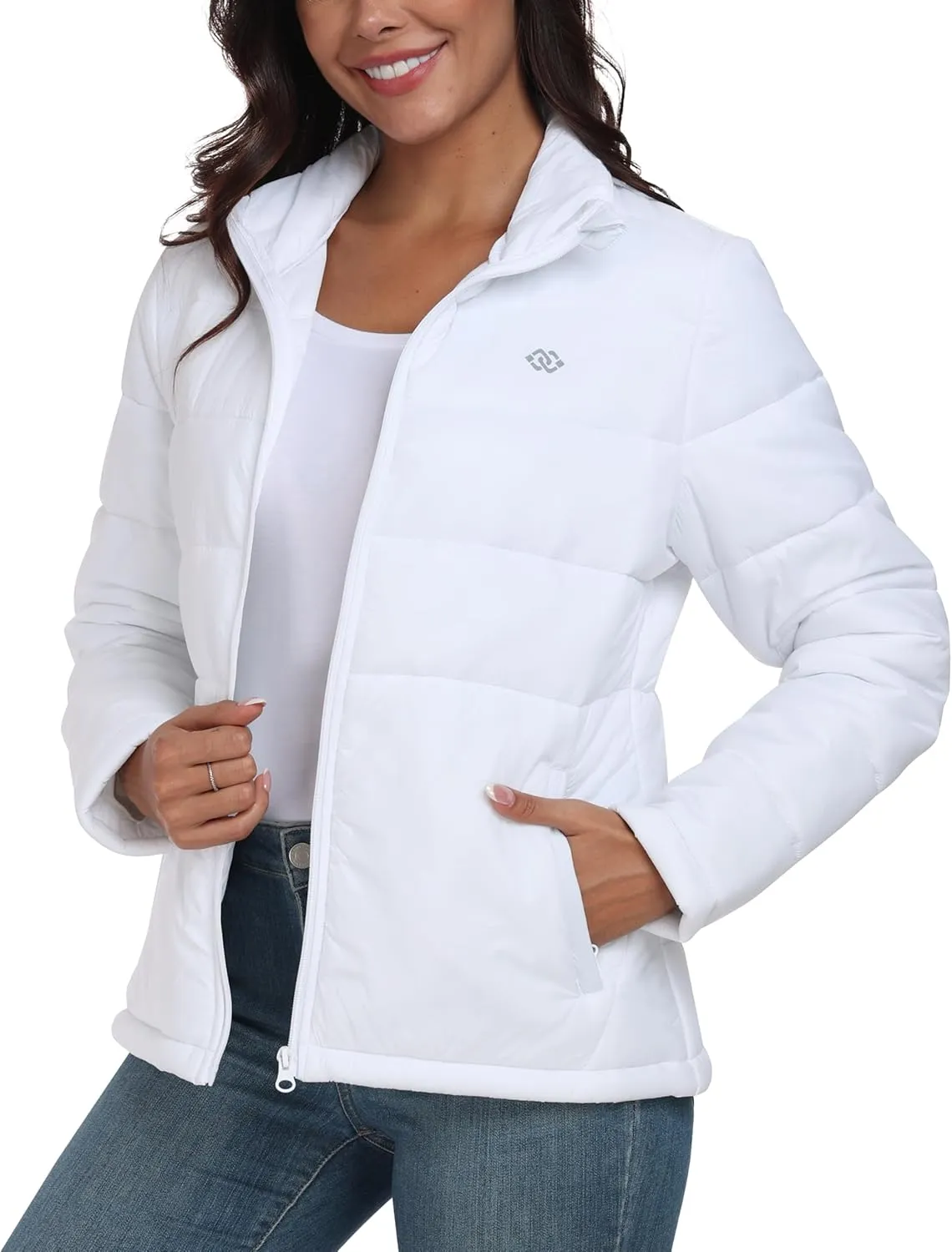 MoFiz Women's Puffer Jacket Hooded Lightweight Quilted Winter Coat Padded Warm Zip-up Insulated Puffer Running Jacket Pockets