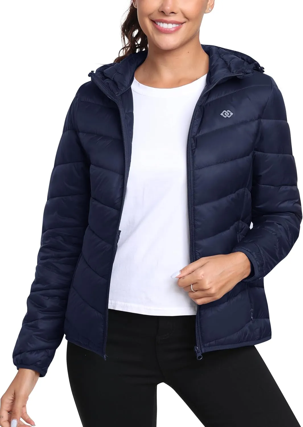 MoFiz Women's Puffer Jacket Hooded Lightweight Quilted Winter Coat Padded Warm Zip-up Insulated Puffer Running Jacket Pockets