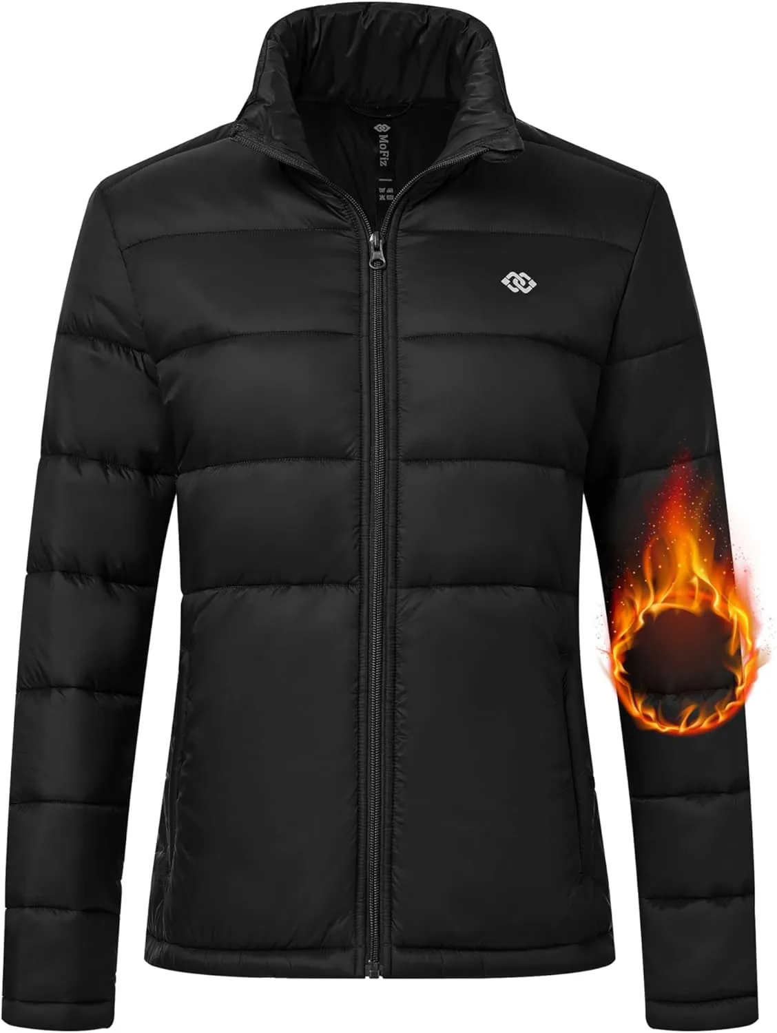 MoFiz Women's Puffer Jacket Hooded Lightweight Quilted Winter Coat Padded Warm Zip-up Insulated Puffer Running Jacket Pockets