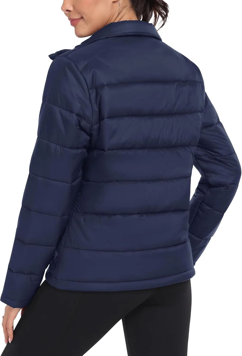MoFiz Women's Puffer Jacket Hooded Lightweight Quilted Winter Coat Padded Warm Zip-up Insulated Puffer Running Jacket Pockets