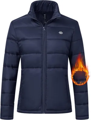 MoFiz Women's Puffer Jacket Hooded Lightweight Quilted Winter Coat Padded Warm Zip-up Insulated Puffer Running Jacket Pockets