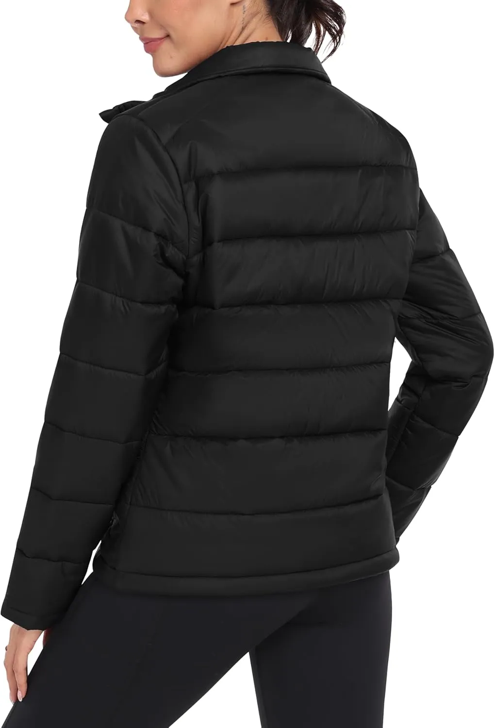 MoFiz Women's Puffer Jacket Hooded Lightweight Quilted Winter Coat Padded Warm Zip-up Insulated Puffer Running Jacket Pockets