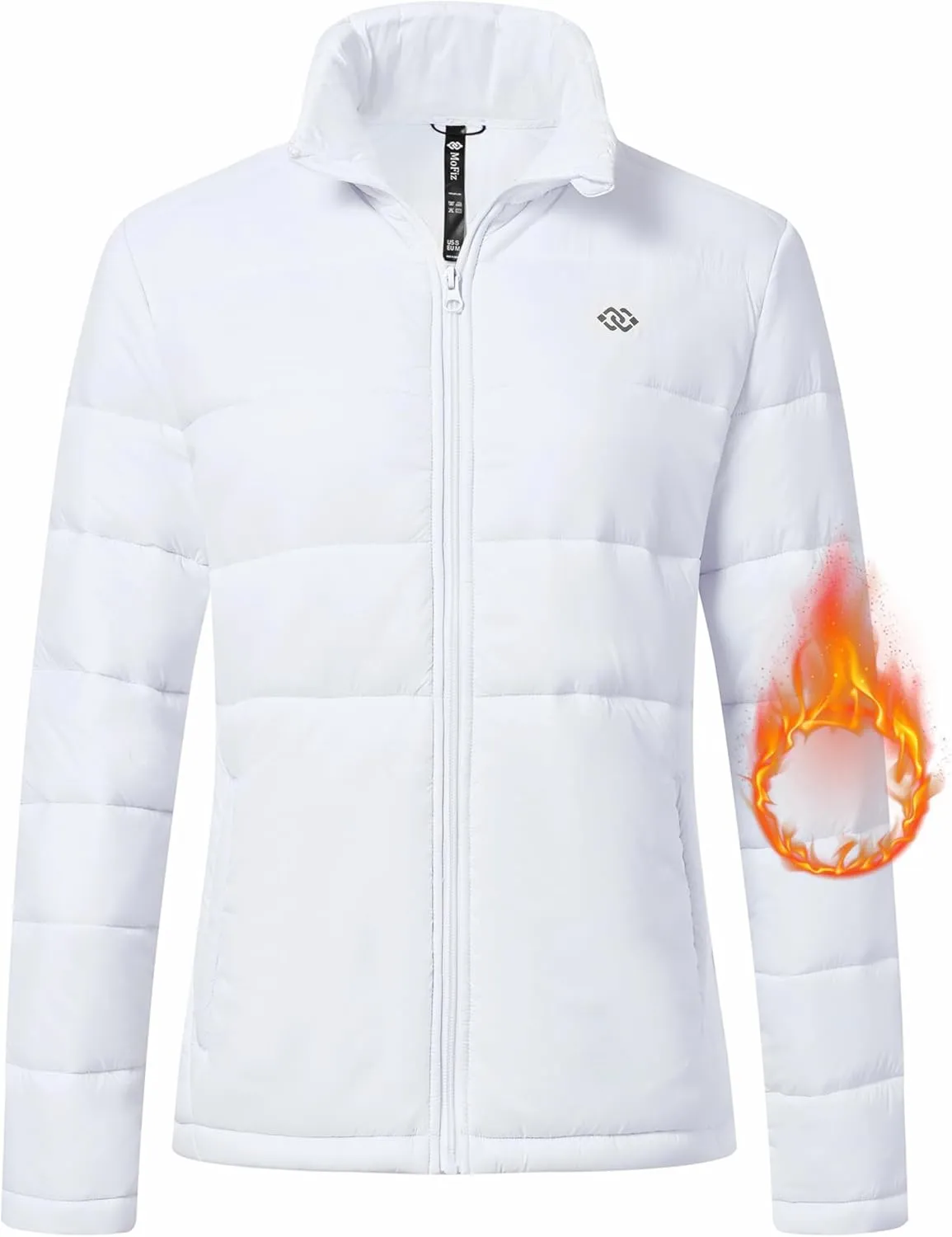 MoFiz Women's Puffer Jacket Hooded Lightweight Quilted Winter Coat Padded Warm Zip-up Insulated Puffer Running Jacket Pockets