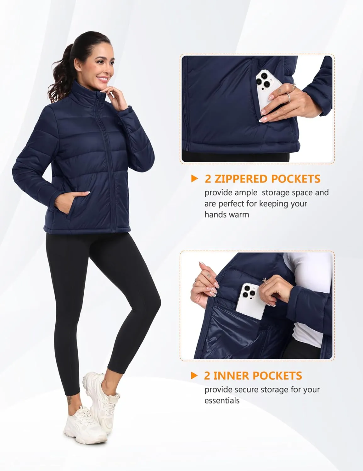 MoFiz Women's Puffer Jacket Hooded Lightweight Quilted Winter Coat Padded Warm Zip-up Insulated Puffer Running Jacket Pockets