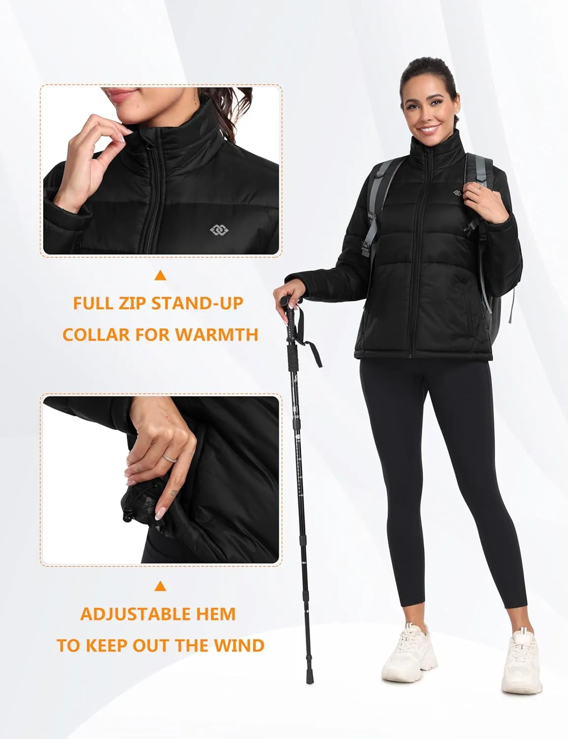 MoFiz Women's Puffer Jacket Hooded Lightweight Quilted Winter Coat Padded Warm Zip-up Insulated Puffer Running Jacket Pockets
