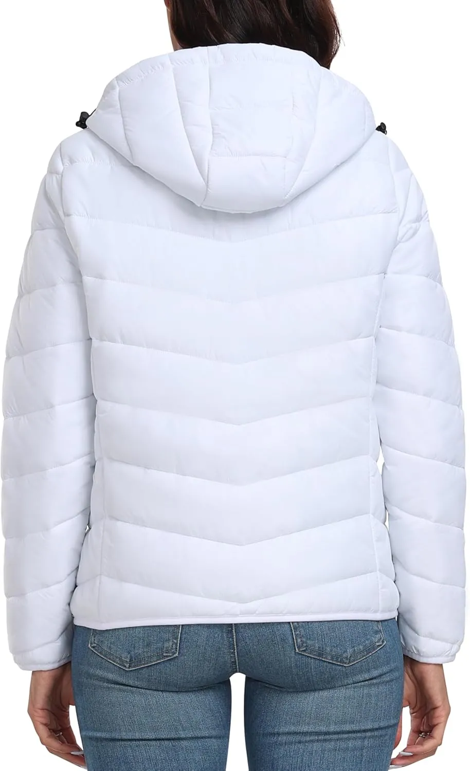 MoFiz Women's Puffer Jacket Hooded Lightweight Quilted Winter Coat Padded Warm Zip-up Insulated Puffer Running Jacket Pockets