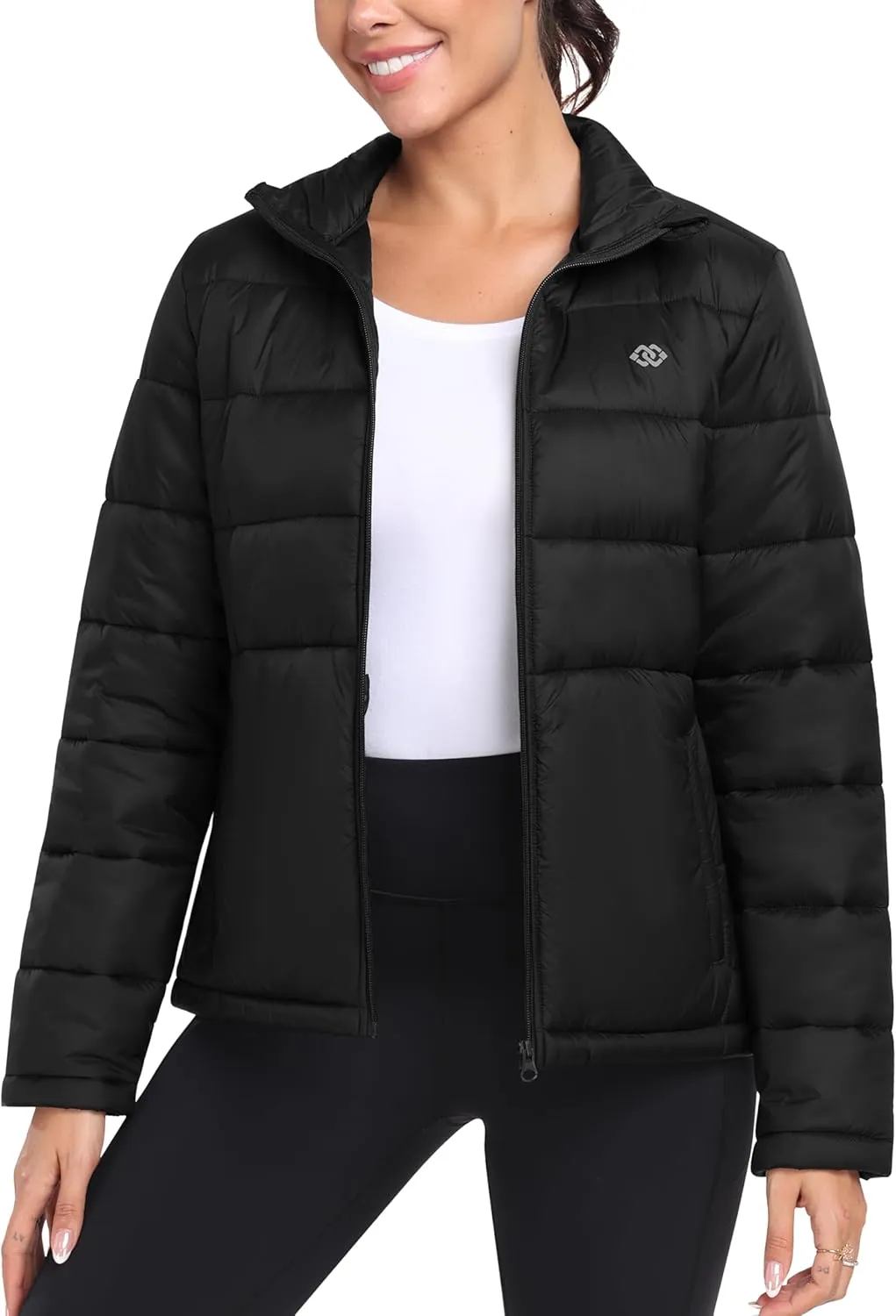 MoFiz Women's Puffer Jacket Hooded Lightweight Quilted Winter Coat Padded Warm Zip-up Insulated Puffer Running Jacket Pockets
