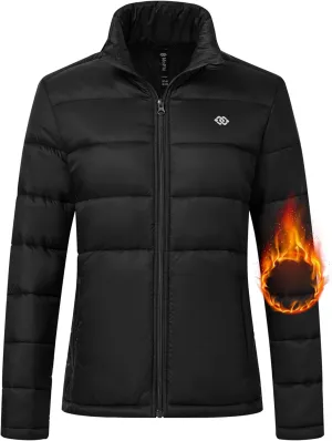 MoFiz Women's Puffer Jacket Hooded Lightweight Quilted Winter Coat Padded Warm Zip-up Insulated Puffer Running Jacket Pockets
