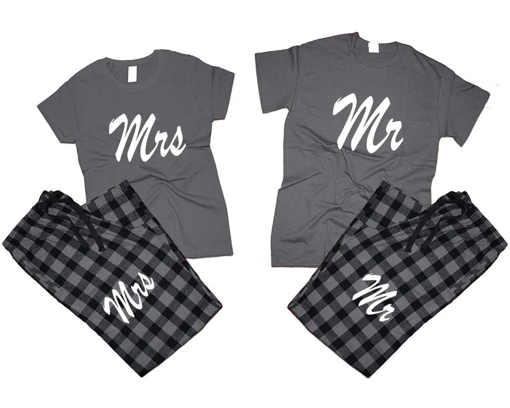 Mr. &  Mrs. Matching Pajamas Set – Cotton T-Shirts & Flannel Pants | Sold Separately for Men & Women