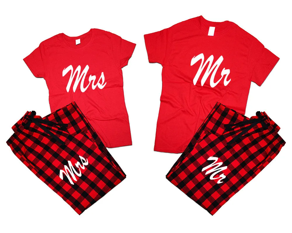 Mr. &  Mrs. Matching Pajamas Set – Cotton T-Shirts & Flannel Pants | Sold Separately for Men & Women