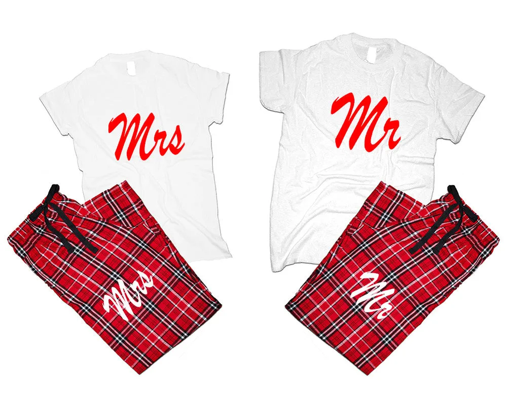 Mr. &  Mrs. Matching Pajamas Set – Cotton T-Shirts & Flannel Pants | Sold Separately for Men & Women