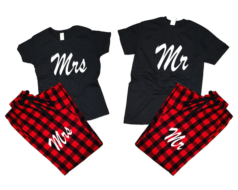 Mr. &  Mrs. Matching Pajamas Set – Cotton T-Shirts & Flannel Pants | Sold Separately for Men & Women