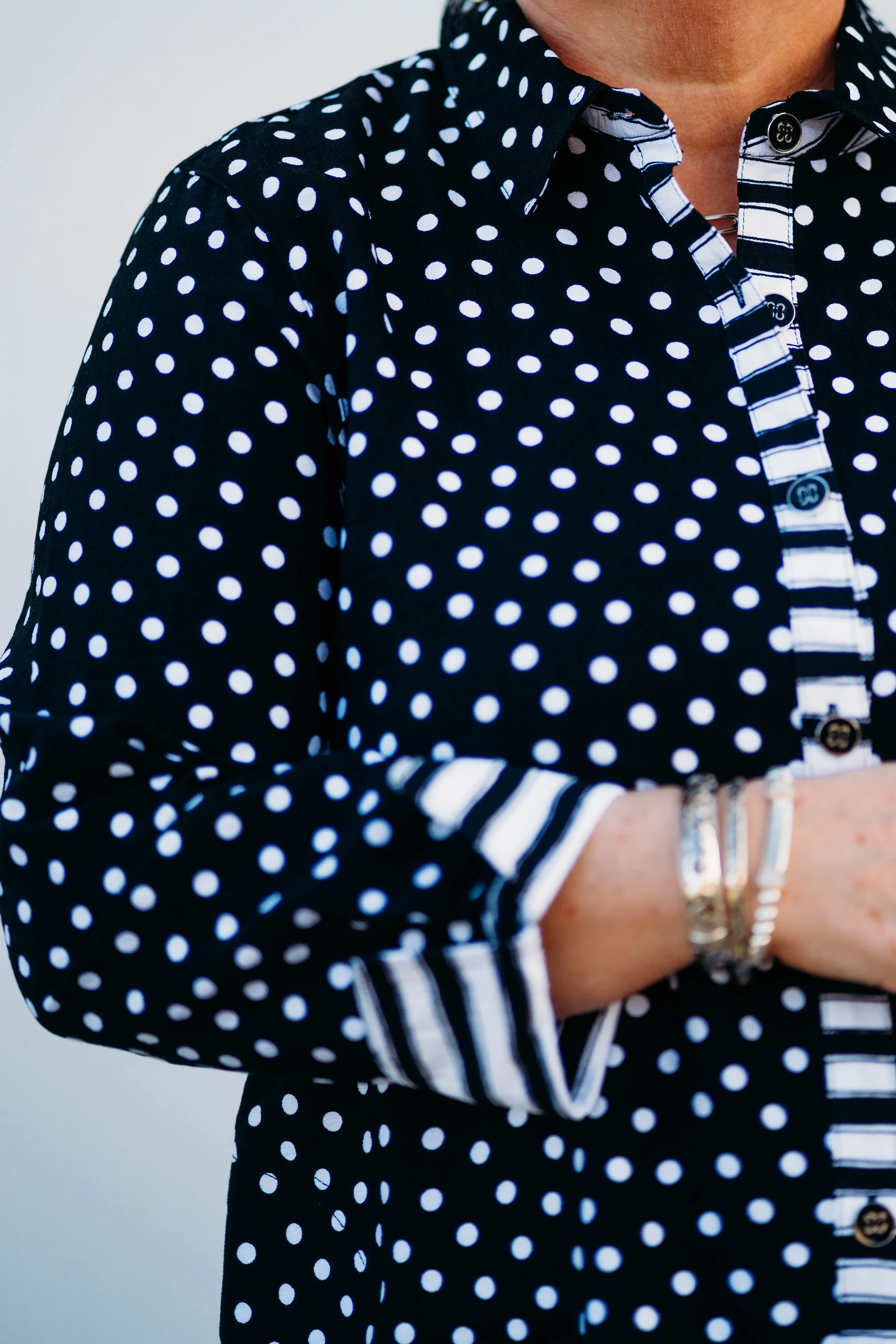 Multiples: Turn-Up Cuff 3/4 Sleeve Shirt in Black M15609BM