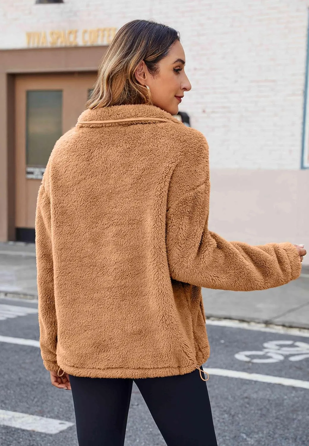 Neineiwu Womens Half Zip Fleece Pullover Fuzzy Oversized Sweatshirts Sherpa Polar Long Sleeve Hoodies With Pockets