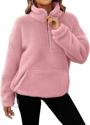 Neineiwu Womens Half Zip Fleece Pullover Fuzzy Oversized Sweatshirts Sherpa Polar Long Sleeve Hoodies With Pockets