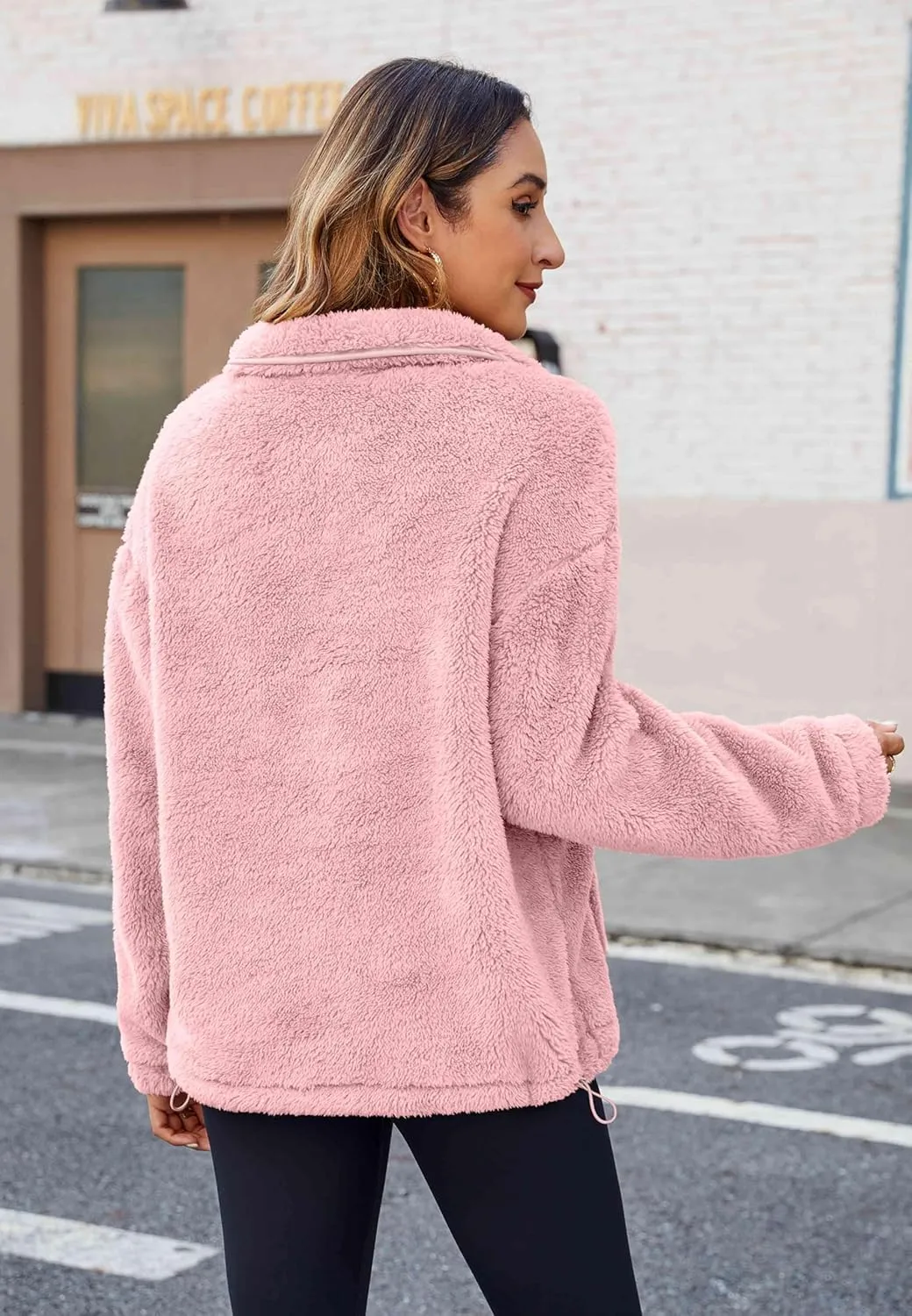 Neineiwu Womens Half Zip Fleece Pullover Fuzzy Oversized Sweatshirts Sherpa Polar Long Sleeve Hoodies With Pockets