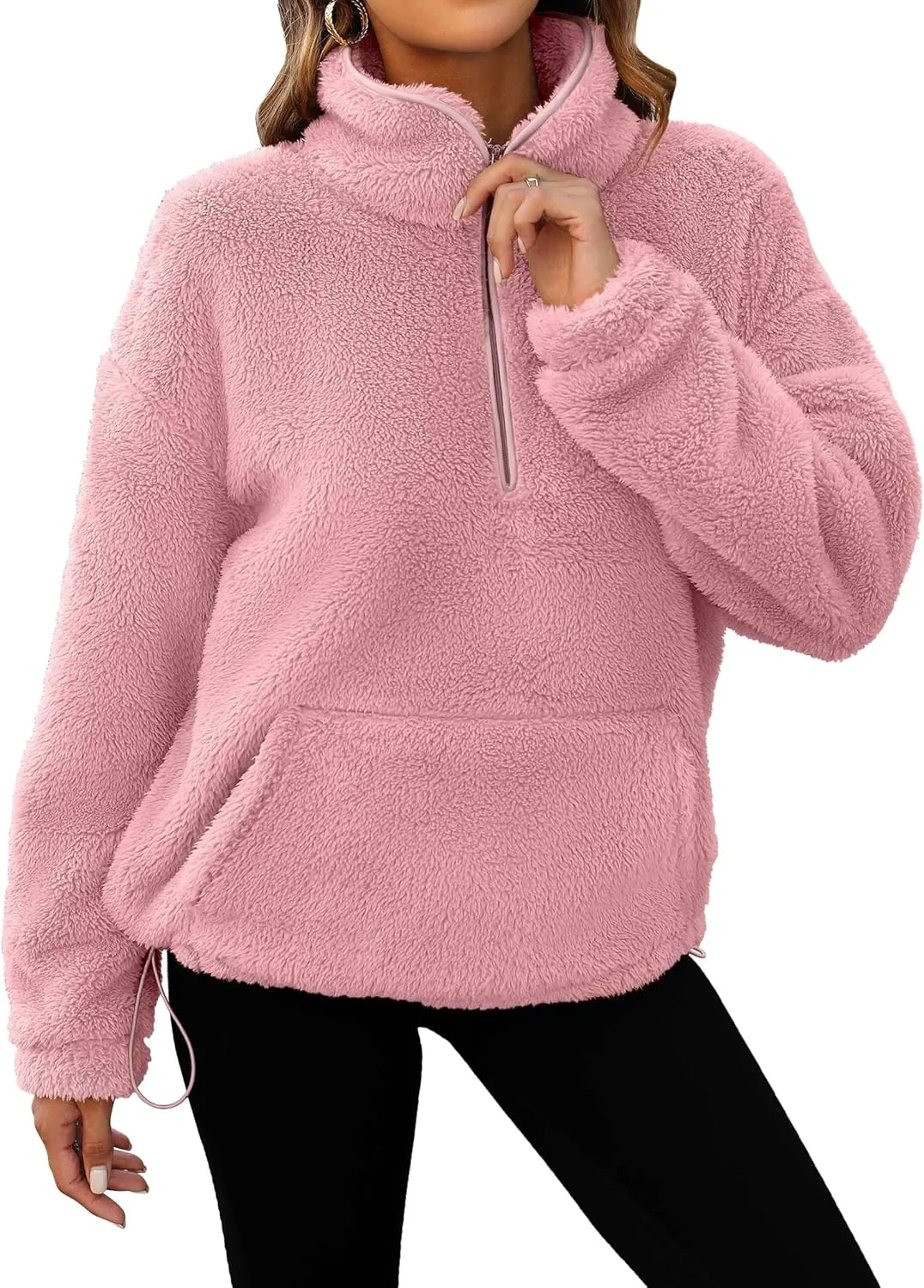 Neineiwu Womens Half Zip Fleece Pullover Fuzzy Oversized Sweatshirts Sherpa Polar Long Sleeve Hoodies With Pockets
