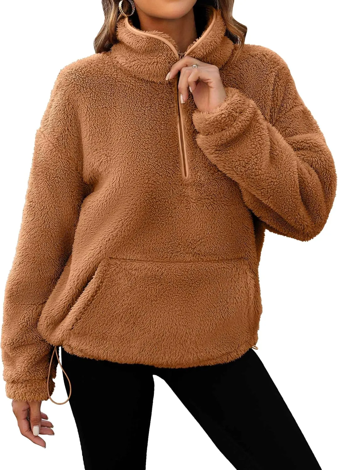 Neineiwu Womens Half Zip Fleece Pullover Fuzzy Oversized Sweatshirts Sherpa Polar Long Sleeve Hoodies With Pockets