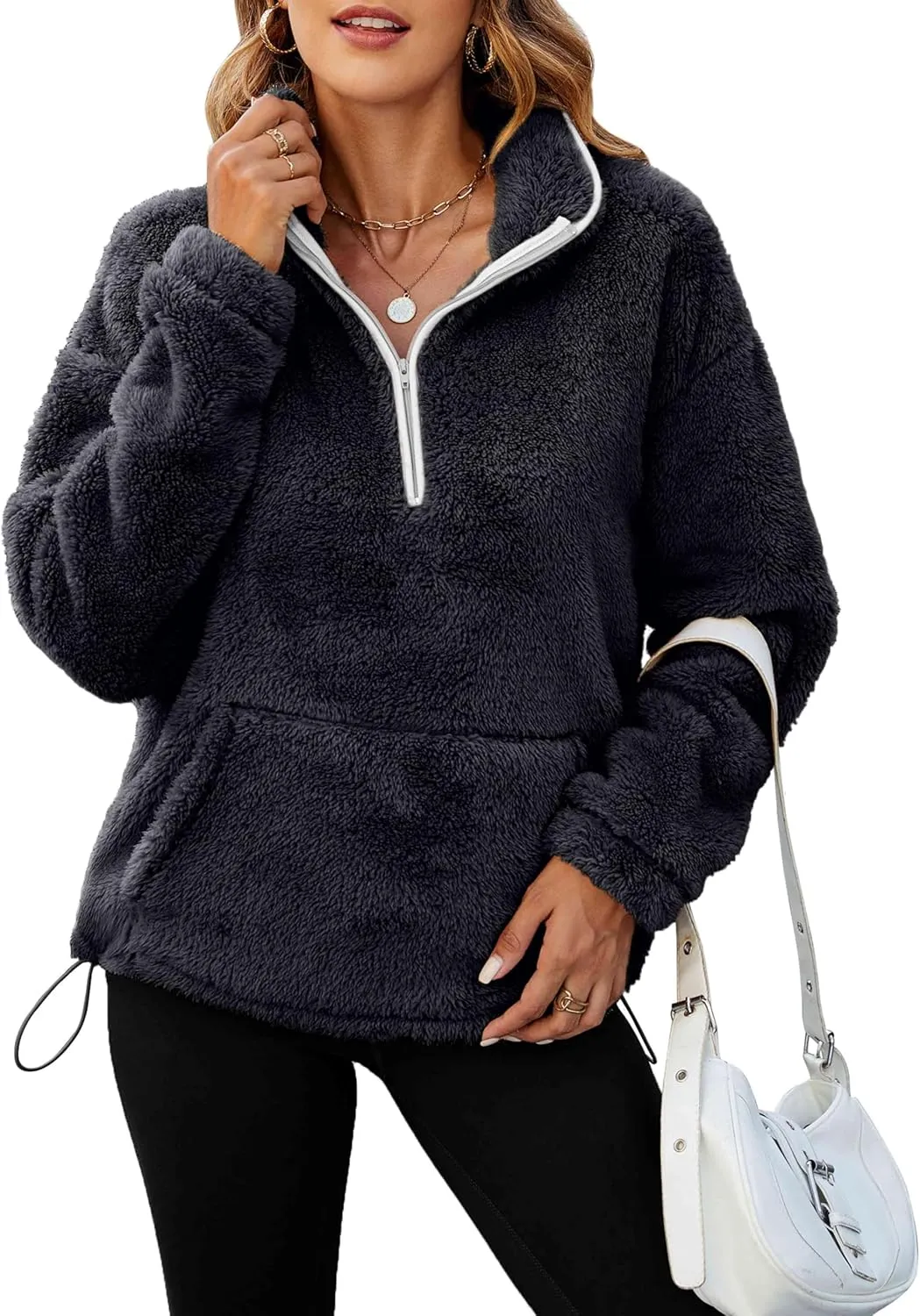 Neineiwu Womens Half Zip Fleece Pullover Fuzzy Oversized Sweatshirts Sherpa Polar Long Sleeve Hoodies With Pockets