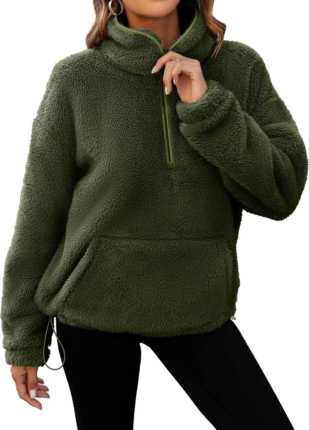 Neineiwu Womens Half Zip Fleece Pullover Fuzzy Oversized Sweatshirts Sherpa Polar Long Sleeve Hoodies With Pockets