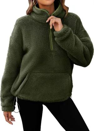 Neineiwu Womens Half Zip Fleece Pullover Fuzzy Oversized Sweatshirts Sherpa Polar Long Sleeve Hoodies With Pockets