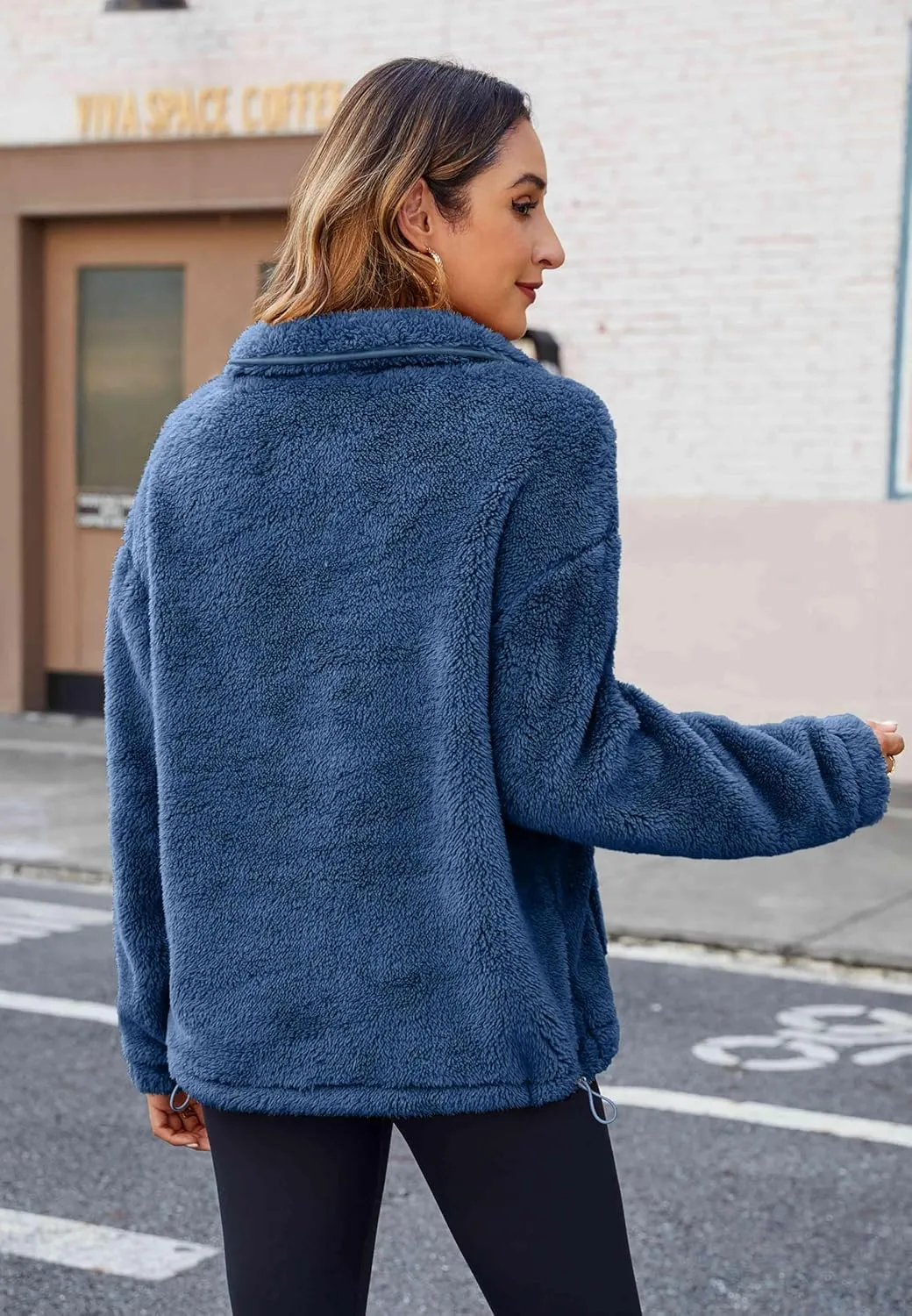 Neineiwu Womens Half Zip Fleece Pullover Fuzzy Oversized Sweatshirts Sherpa Polar Long Sleeve Hoodies With Pockets