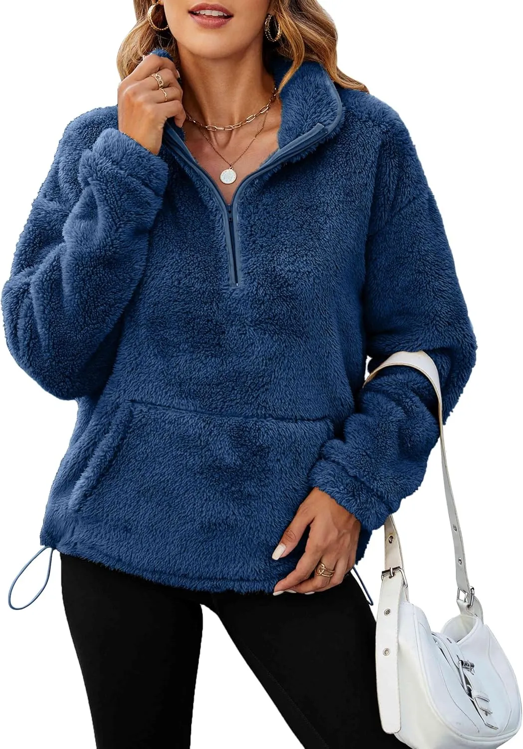 Neineiwu Womens Half Zip Fleece Pullover Fuzzy Oversized Sweatshirts Sherpa Polar Long Sleeve Hoodies With Pockets