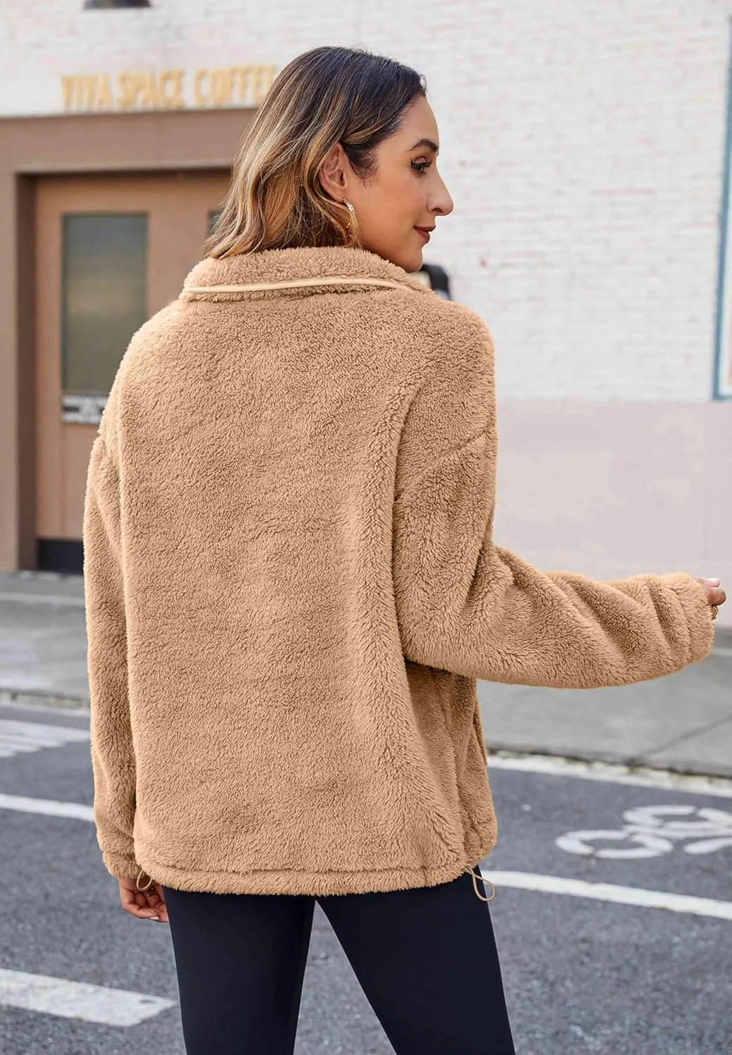Neineiwu Womens Half Zip Fleece Pullover Fuzzy Oversized Sweatshirts Sherpa Polar Long Sleeve Hoodies With Pockets