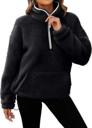 Neineiwu Womens Half Zip Fleece Pullover Fuzzy Oversized Sweatshirts Sherpa Polar Long Sleeve Hoodies With Pockets