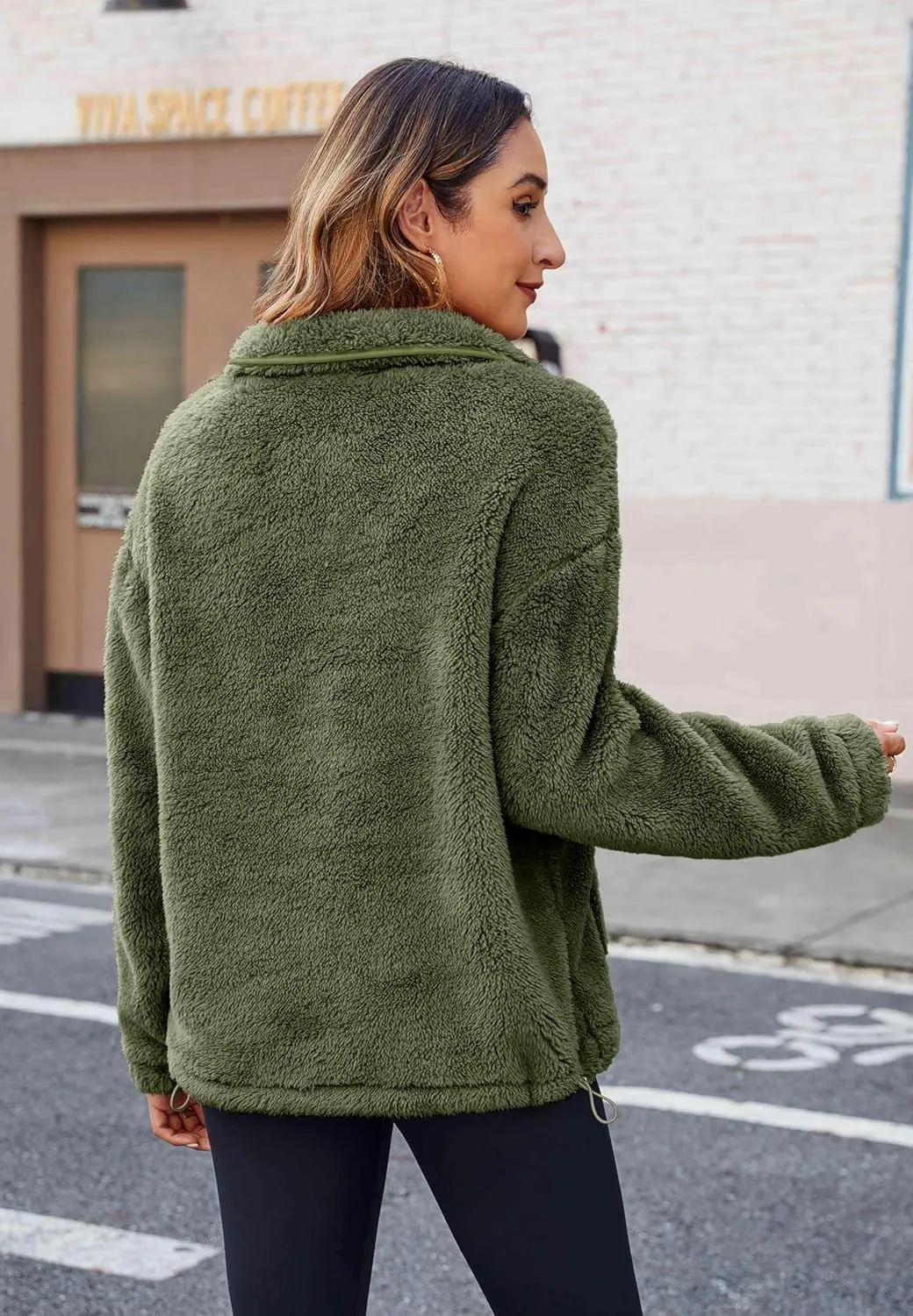 Neineiwu Womens Half Zip Fleece Pullover Fuzzy Oversized Sweatshirts Sherpa Polar Long Sleeve Hoodies With Pockets