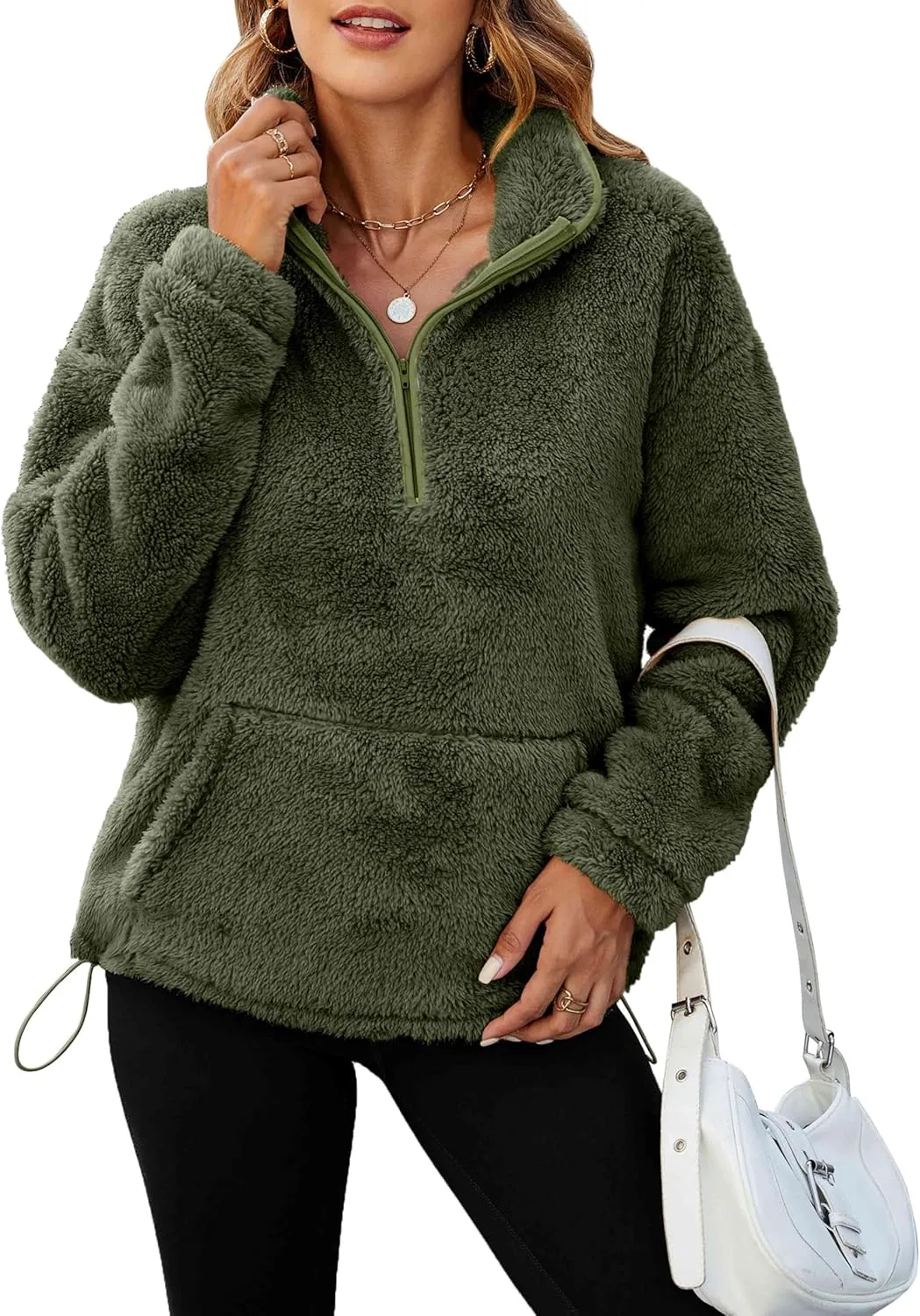 Neineiwu Womens Half Zip Fleece Pullover Fuzzy Oversized Sweatshirts Sherpa Polar Long Sleeve Hoodies With Pockets