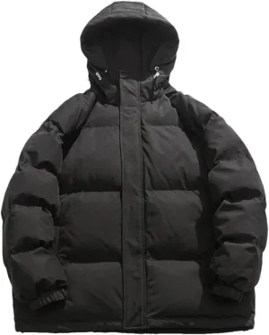 Niiyyjj Winter Puffer Jacket Men Hooded Casual Loose Warm Parkas Mens Solid Thick Cotton Padded Coat