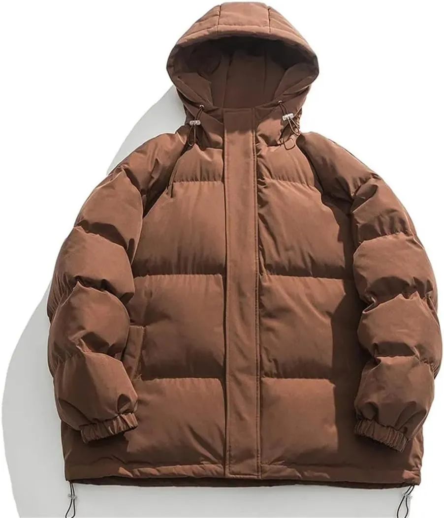 Niiyyjj Winter Puffer Jacket Men Hooded Casual Loose Warm Parkas Mens Solid Thick Cotton Padded Coat